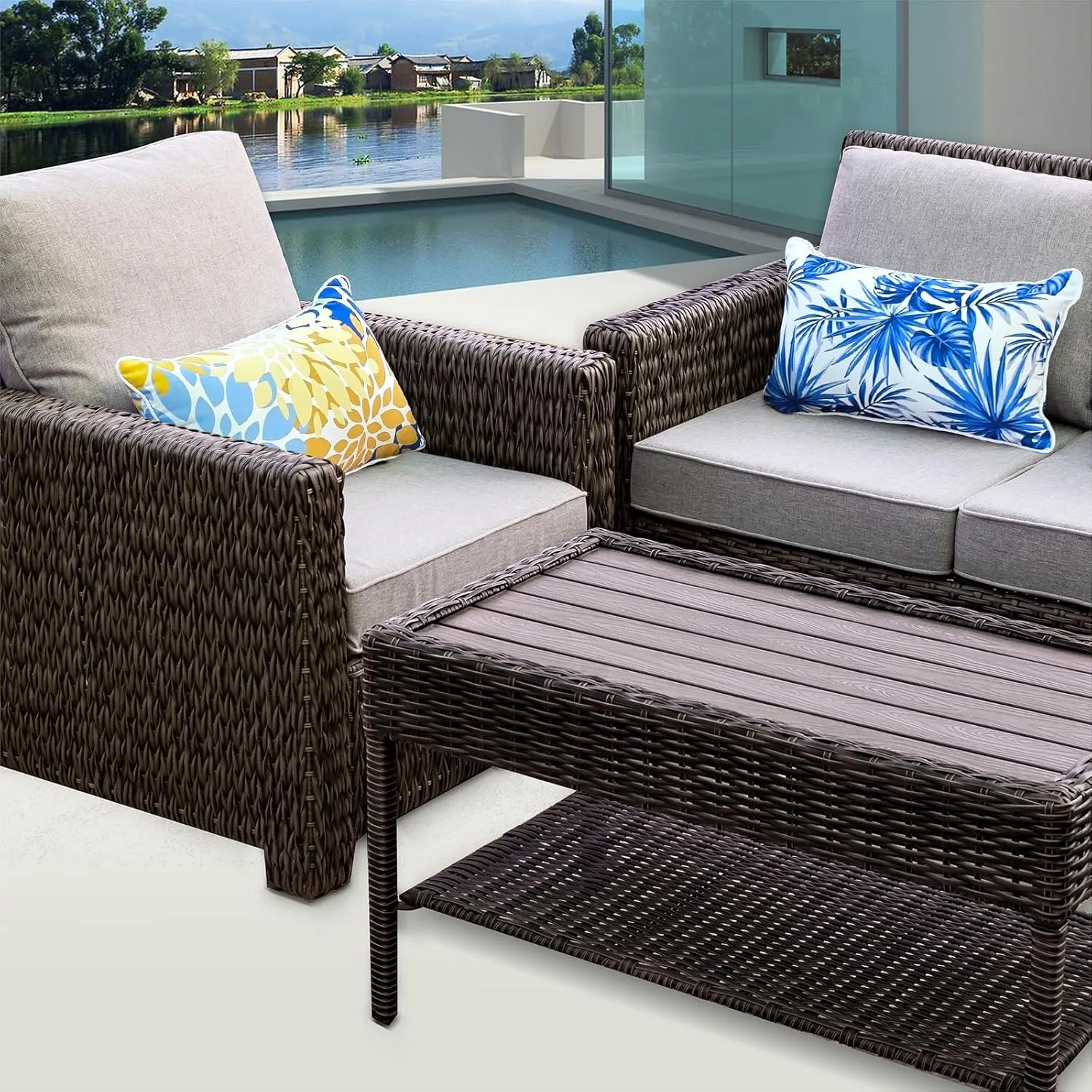 Set of 2 Patio Lumbar Pillows, 12”x20” Fade Resistant Outdoor Waterproof Lumbar Pillow with Inners, Decorative Garden Lumbar Cushions for Home Patio Terrace Sofa Use