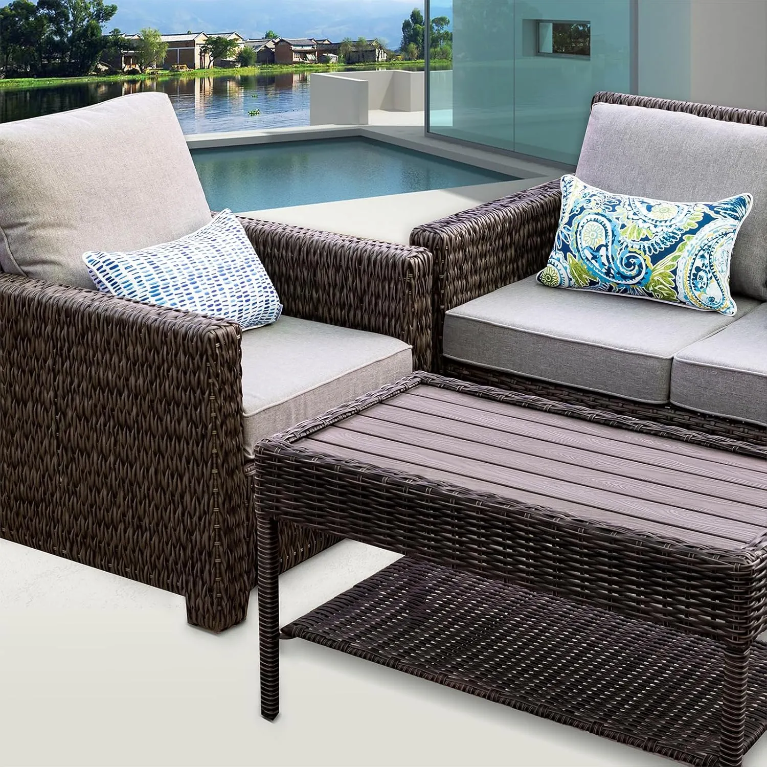 Set of 2 Patio Lumbar Pillows, 12”x20” Fade Resistant Outdoor Waterproof Lumbar Pillow with Inners, Decorative Garden Lumbar Cushions for Home Patio Terrace Sofa