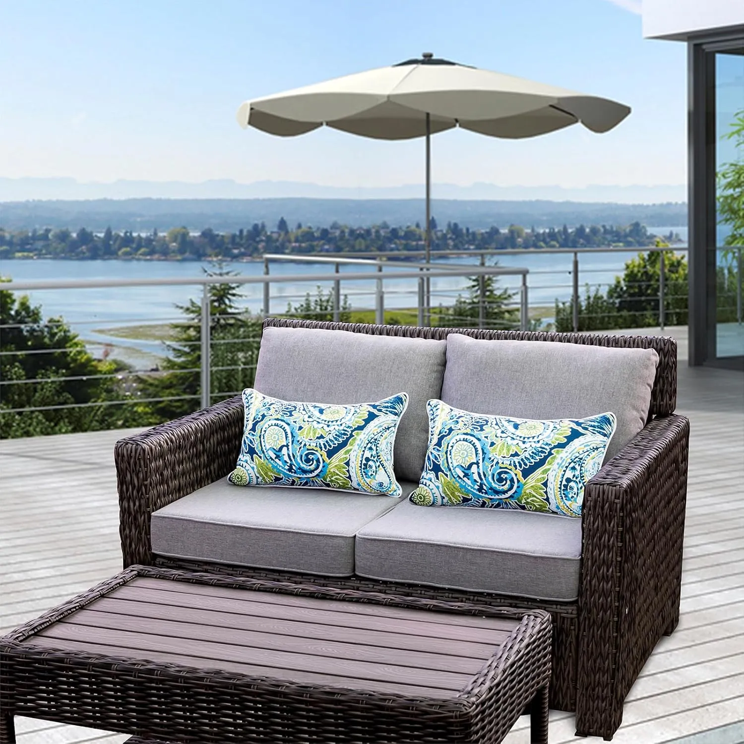 Set of 2 Patio Lumbar Pillows, 12”x20” Fade Resistant Outdoor Waterproof Lumbar Pillow with Inners, Decorative Garden Lumbar Cushions for Home Patio Terrace Sofa