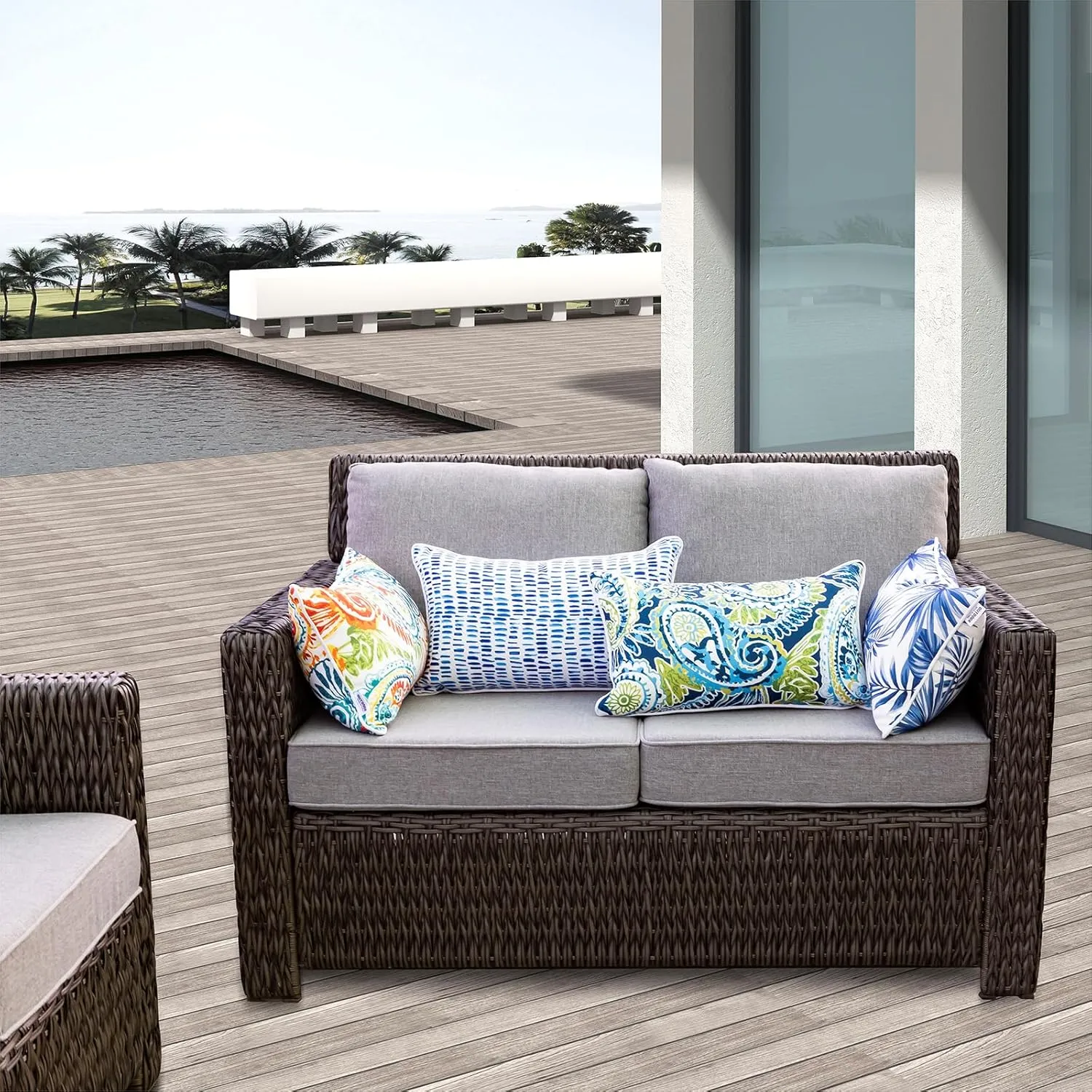 Set of 2 Patio Lumbar Pillows, 12”x20” Fade Resistant Outdoor Waterproof Lumbar Pillow with Inners, Decorative Garden Lumbar Cushions for Home Patio Terrace Sofa