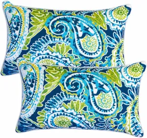 Set of 2 Patio Lumbar Pillows, 12”x20” Fade Resistant Outdoor Waterproof Lumbar Pillow with Inners, Decorative Garden Lumbar Cushions for Home Patio Terrace Sofa