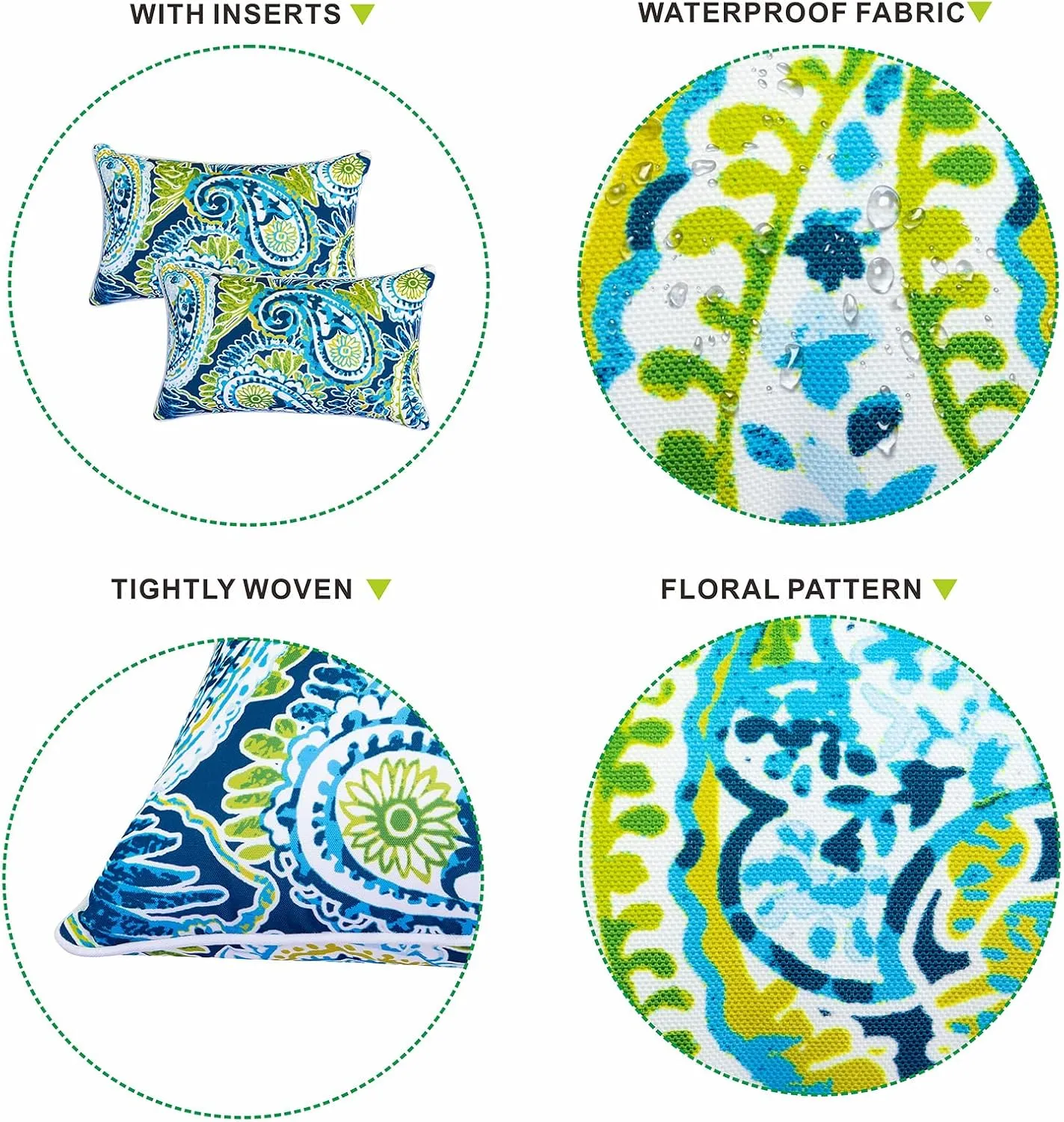 Set of 2 Patio Lumbar Pillows, 12”x20” Fade Resistant Outdoor Waterproof Lumbar Pillow with Inners, Decorative Garden Lumbar Cushions for Home Patio Terrace Sofa