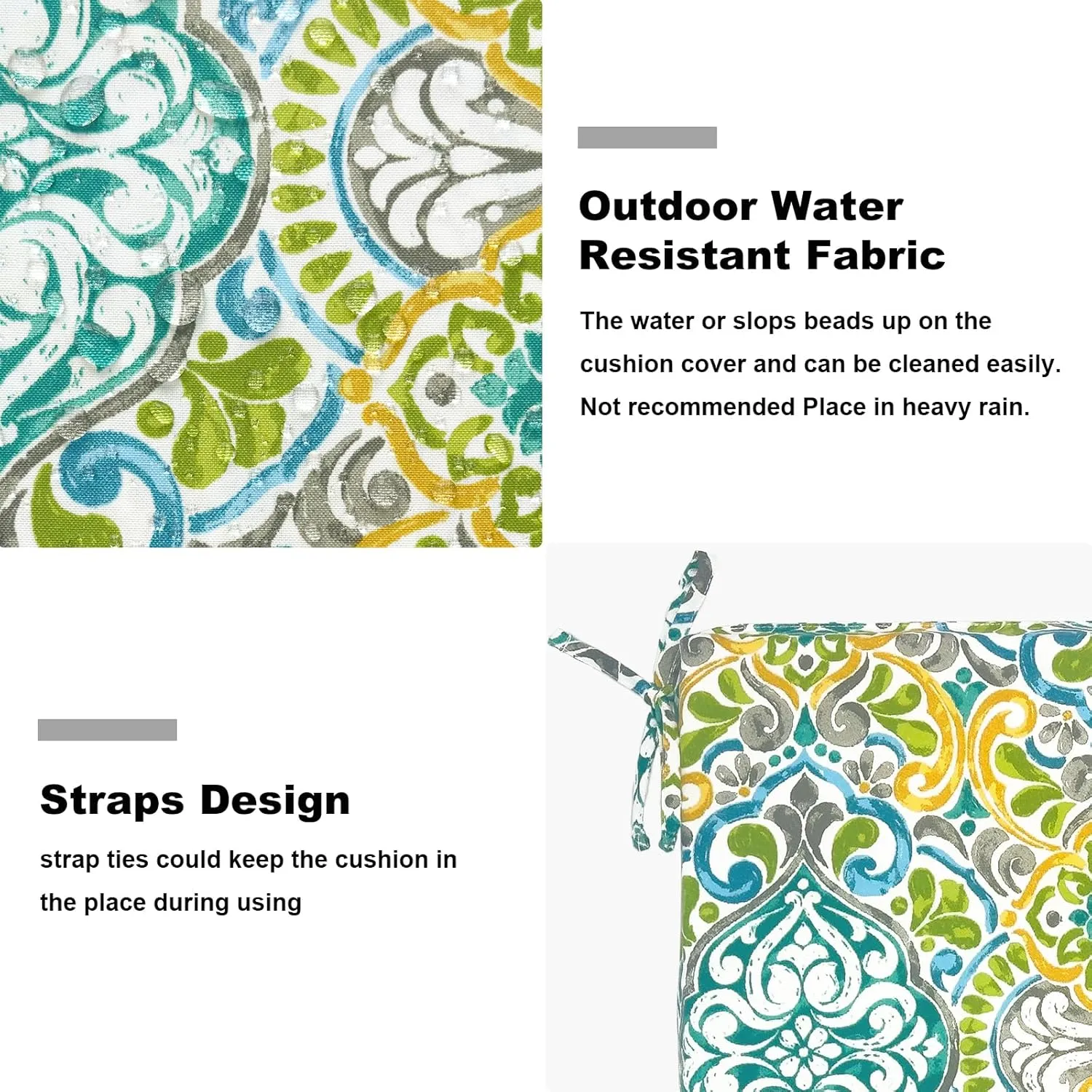 Set of 4 Outdoor Square Chair Cushions 18.5"x16"x2" for Patio, Water Resistant Patio Dining Seat Pads Replacement for Kitchen Garden and Outdoor Furniture Decoration - Damask Green