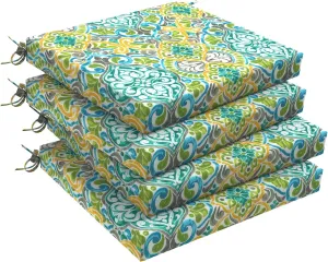 Set of 4 Outdoor Square Chair Cushions 18.5"x16"x2" for Patio, Water Resistant Patio Dining Seat Pads Replacement for Kitchen Garden and Outdoor Furniture Decoration - Damask Green