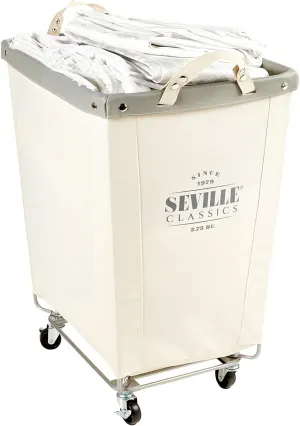 Seville Classics Large Commercial Heavy Duty Rolling Steel Frame Laundry Hamper Canvas Cart Bin, w/Wheels for Hotel, Home, Closet, Bedroom (PATENTED), Cream, 22" D x 16" W
