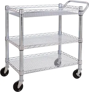 Seville Classics UltraDurable NSF Commercial Heavy Duty Metal Rolling Utility Cart, w/ Steel Shelves, Handle Bar for Restaurant, Garage, Warehouse, Kitchen, Office, Deep Top Basket (34.75"W x 18.25"D)