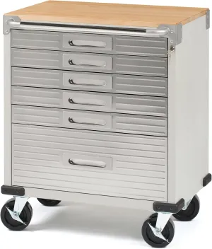 Seville Classics UltraHD Heavy Duty Rolling Cabinet Workbench Table w/Solid Wood Top, Workstation for Garage, Office, Workshop, Granite, 6-Drawer (28" W x 18" D