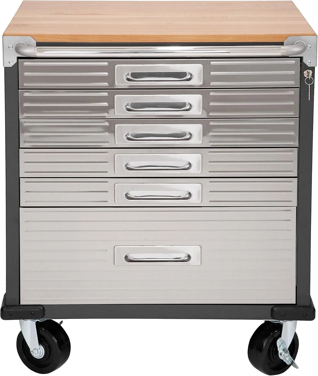 Seville Classics UltraHD Heavy Duty Rolling Cabinet Workbench Table w/Solid Wood Top, Workstation for Garage, Office, Workshop, Graphite, 6-Drawer (28" W x 18" D