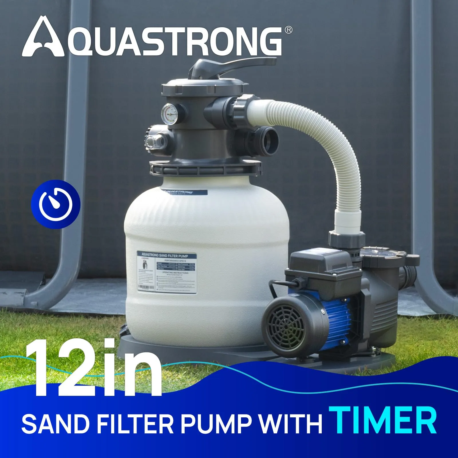 SFPV121T 2/3 HP Sand Filter Pump 3000GPH with Timer 12in Up to 11000GAL