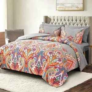Shatex Comforters Queen Size 3 Piece All Season Bedding Comforter Set, Ultra Soft Polyester Bohemia Western Pattern - Gray with Rainbow Floral Boho Bedding Comforters