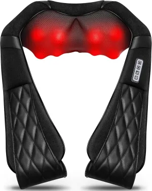 Shiatsu Electric Neck Back Massager Pillow 3D Kneading with Heat for Shoulder, Lower Back, Foot, Leg Muscles Pain Relief Relax in Car Office and Home (Black)