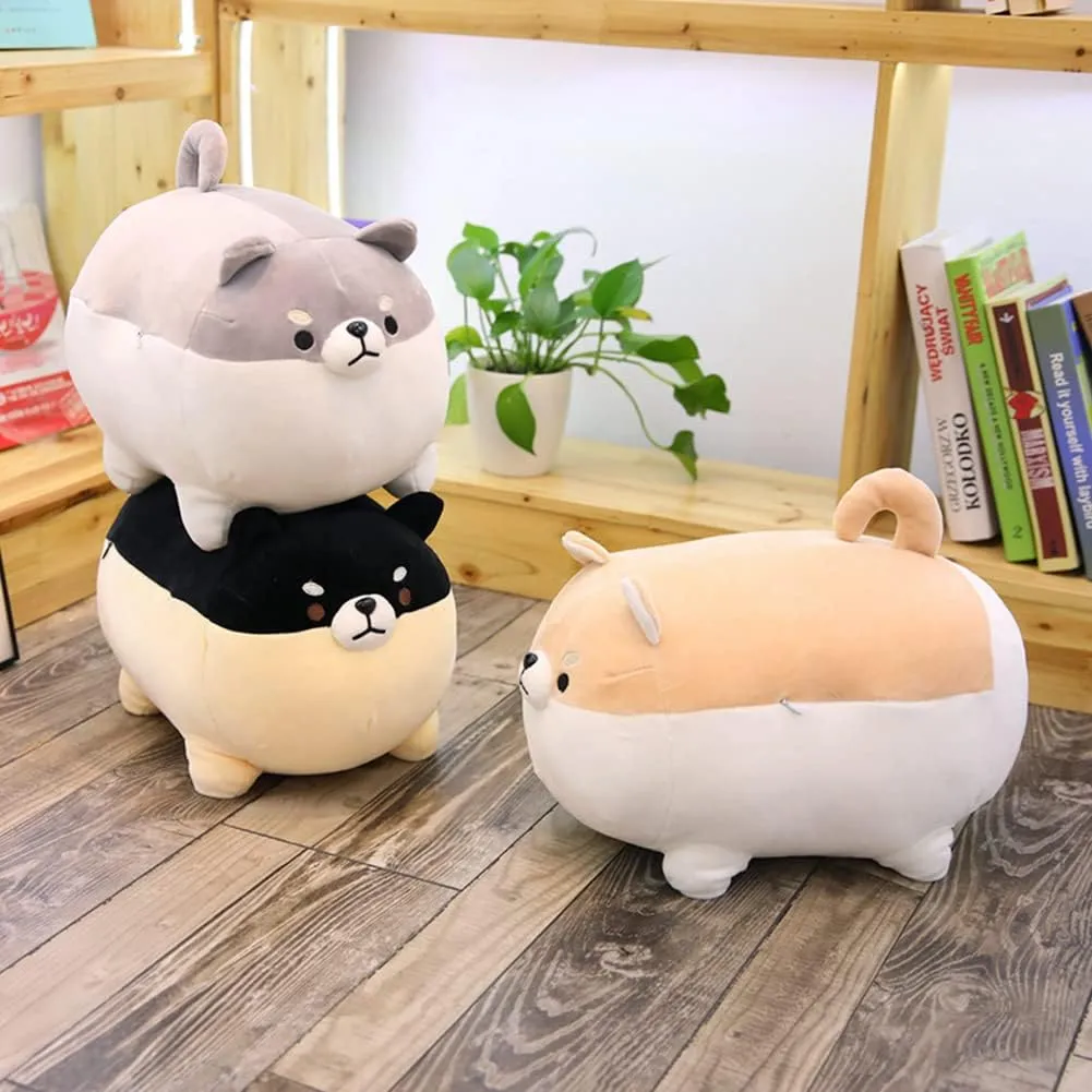 Shiba Inu Dog Plush Pillow,Cute Corgi Shiba Inu Stuffed Animal Toy Doll Gifts for Valentine,Christmas (Black, 19.6 inch)