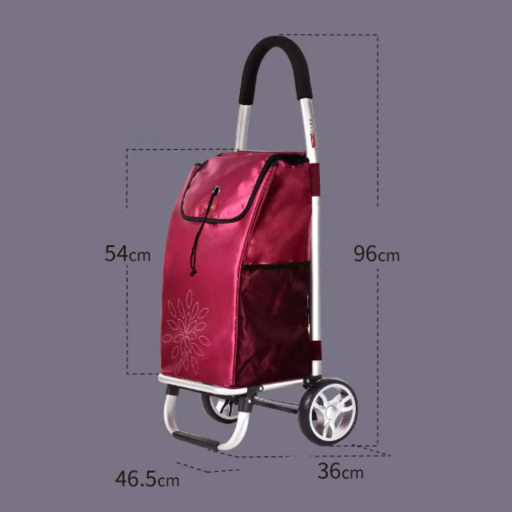 Shopping Cart 55L Aluminum Alloy Shopping Cart Oxford Cloth Folding Portable Brake Rider Push Luggage Cart 36 46.5 100CM Grocery Cart