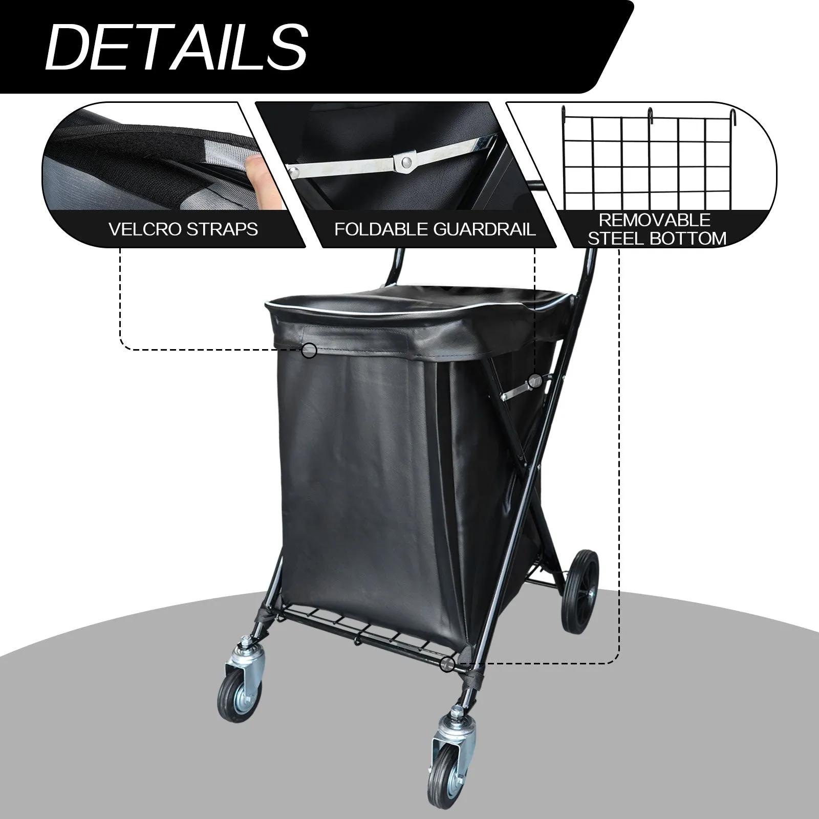 Shopping Trolley Foldable Carbon Steel Grocery Cart with Leather Waterproof Bag