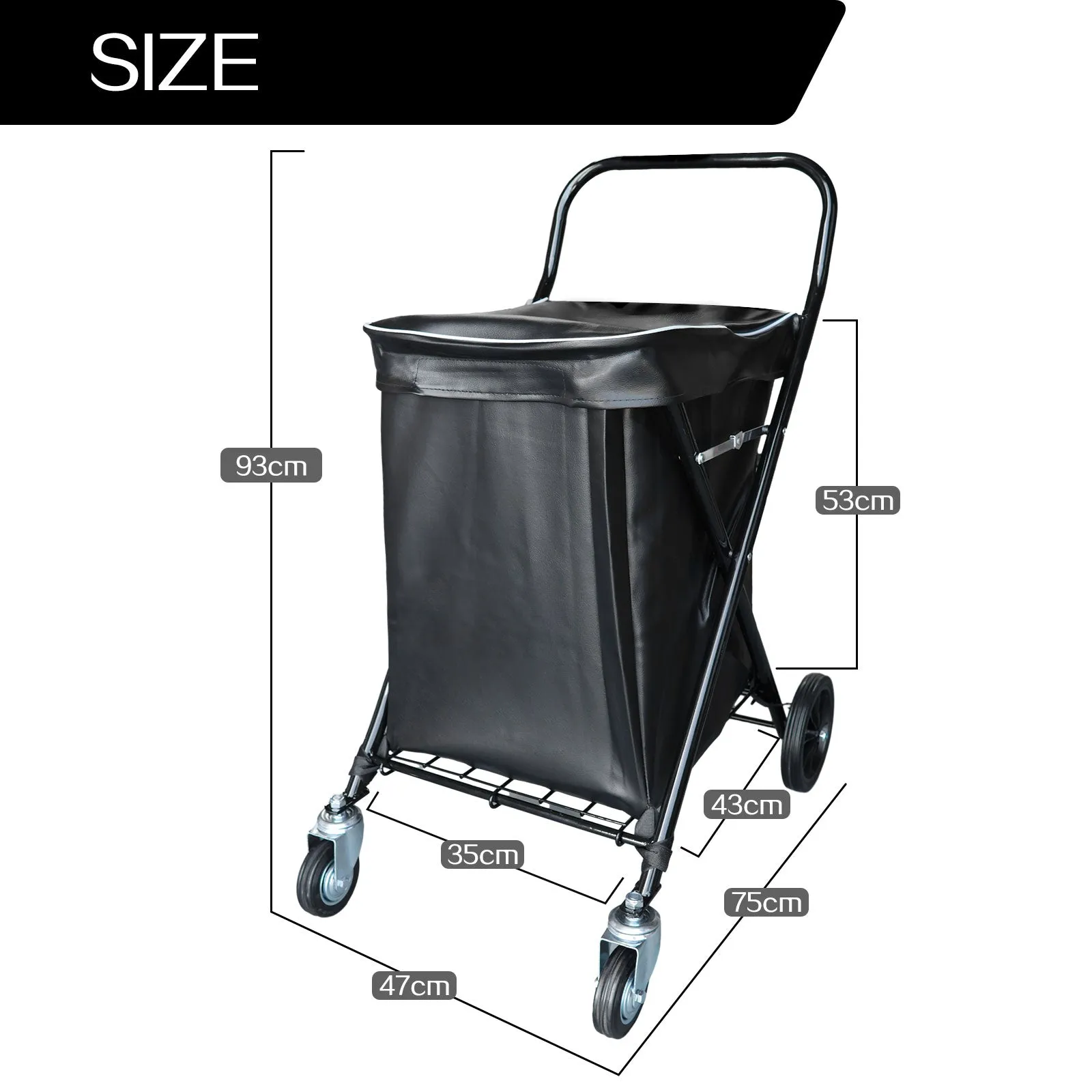 Shopping Trolley Foldable Carbon Steel Grocery Cart with Leather Waterproof Bag