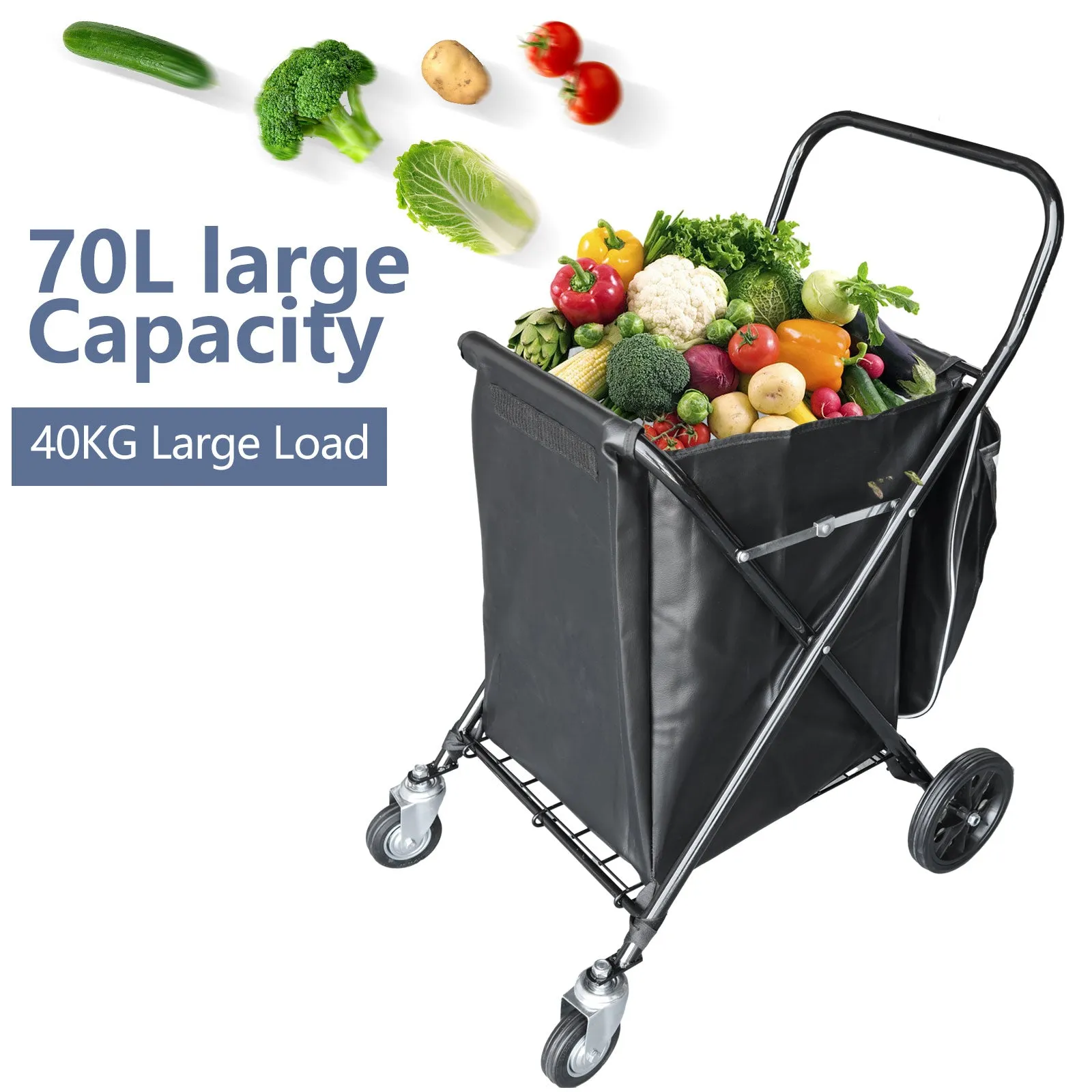 Shopping Trolley Foldable Carbon Steel Grocery Cart with Leather Waterproof Bag