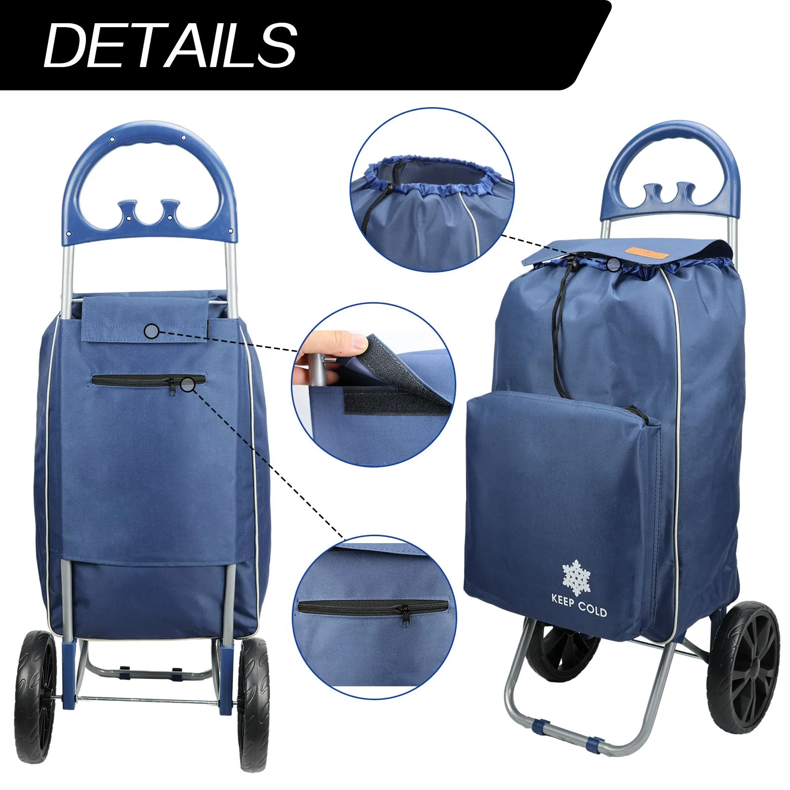Shopping Trolley Foldable Shopping Cart for Grocery with Cooler bag