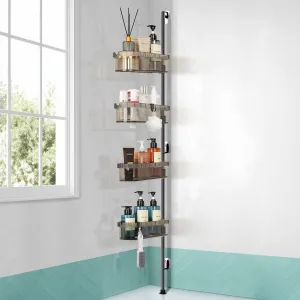 Shower Caddy Corner Shower Organizer, Bathtub Organizer 4 Baskets Rustproof Shelves Bathroom Rack Adjustable Bath Shelves for Essentials, 30 to 75 Inch