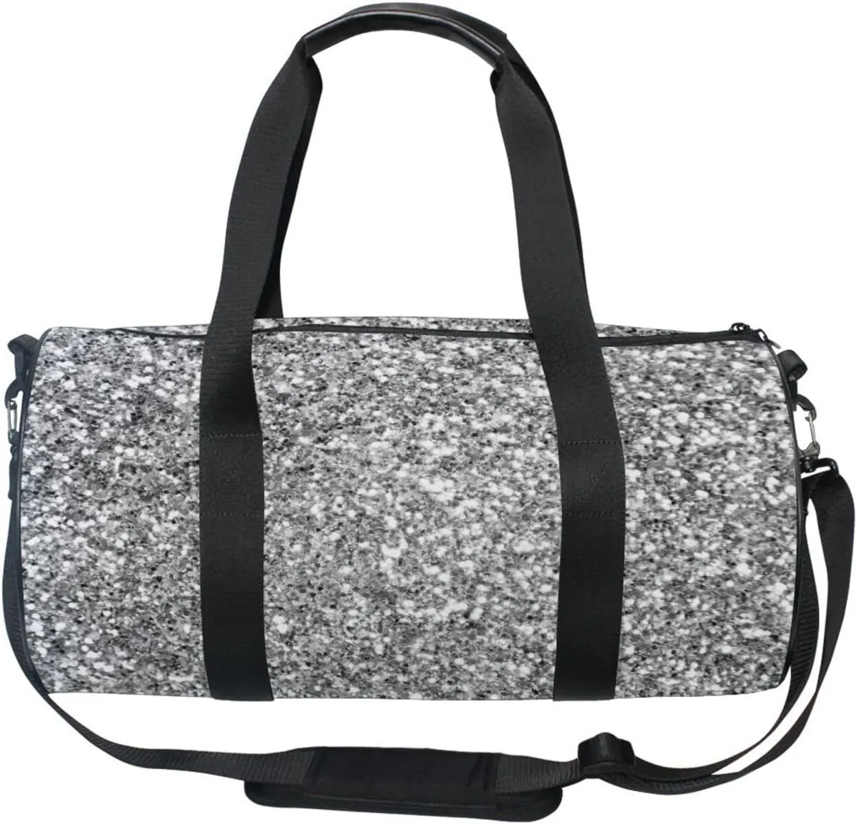 Silver White Shiny Glittering Background Yellow Holiday Tinsel Duffel Bag, Foldable Canvas Travel Tote for Gym Sports with Inner Pockets, Durable Lightweight Fitness Bag for Overnight Workout