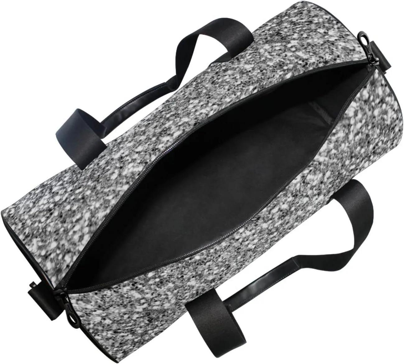 Silver White Shiny Glittering Background Yellow Holiday Tinsel Duffel Bag, Foldable Canvas Travel Tote for Gym Sports with Inner Pockets, Durable Lightweight Fitness Bag for Overnight Workout