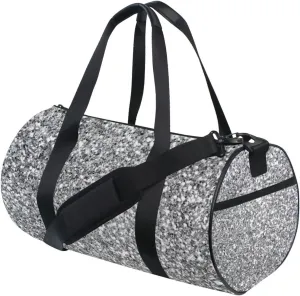 Silver White Shiny Glittering Background Yellow Holiday Tinsel Duffel Bag, Foldable Canvas Travel Tote for Gym Sports with Inner Pockets, Durable Lightweight Fitness Bag for Overnight Workout