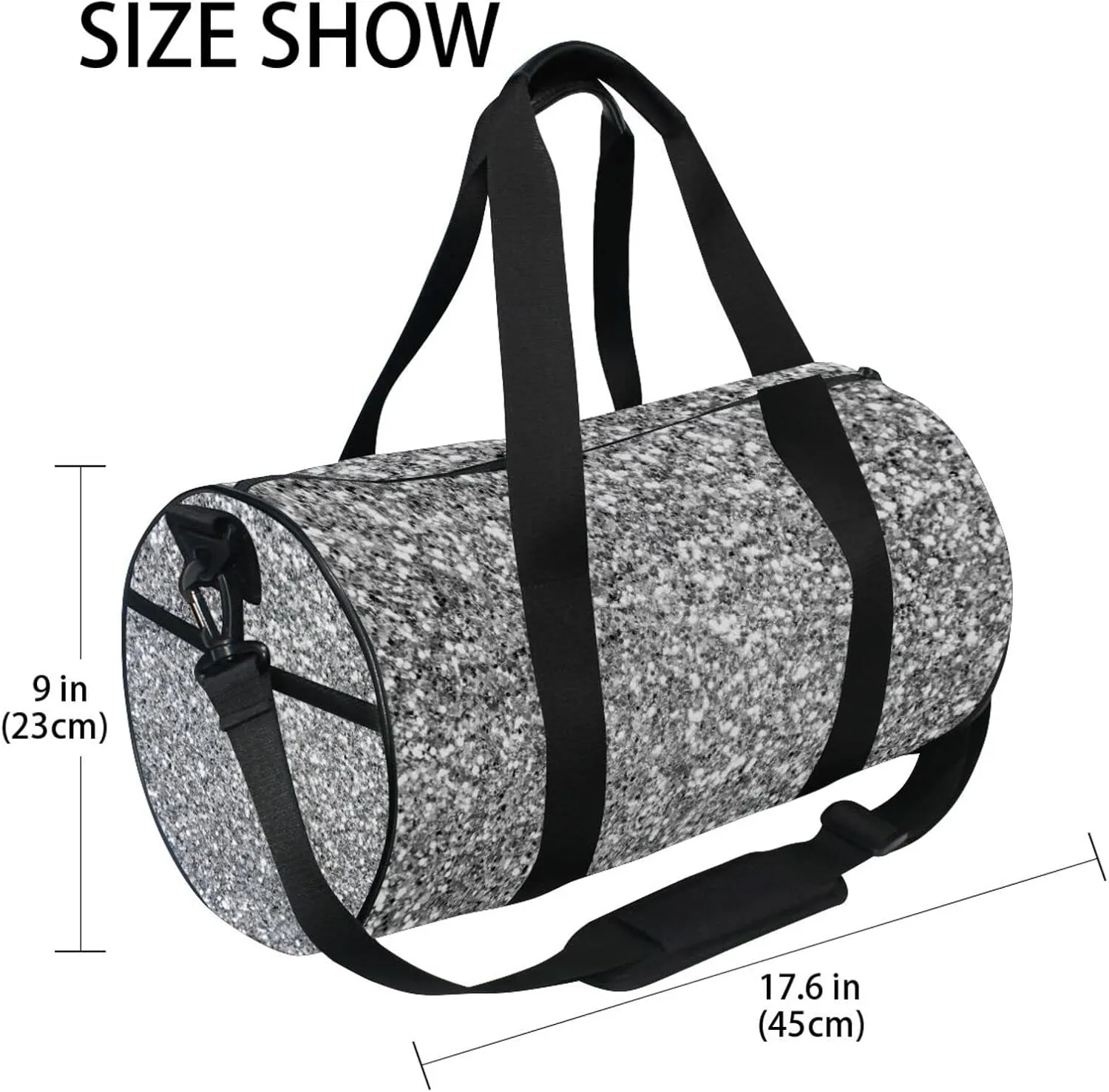 Silver White Shiny Glittering Background Yellow Holiday Tinsel Duffel Bag, Foldable Canvas Travel Tote for Gym Sports with Inner Pockets, Durable Lightweight Fitness Bag for Overnight Workout