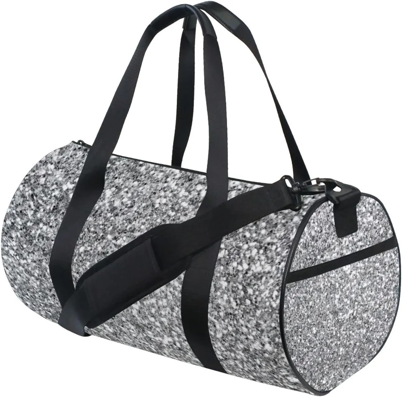 Silver White Shiny Glittering Background Yellow Holiday Tinsel Duffel Bag, Foldable Canvas Travel Tote for Gym Sports with Inner Pockets, Durable Lightweight Fitness Bag for Overnight Workout