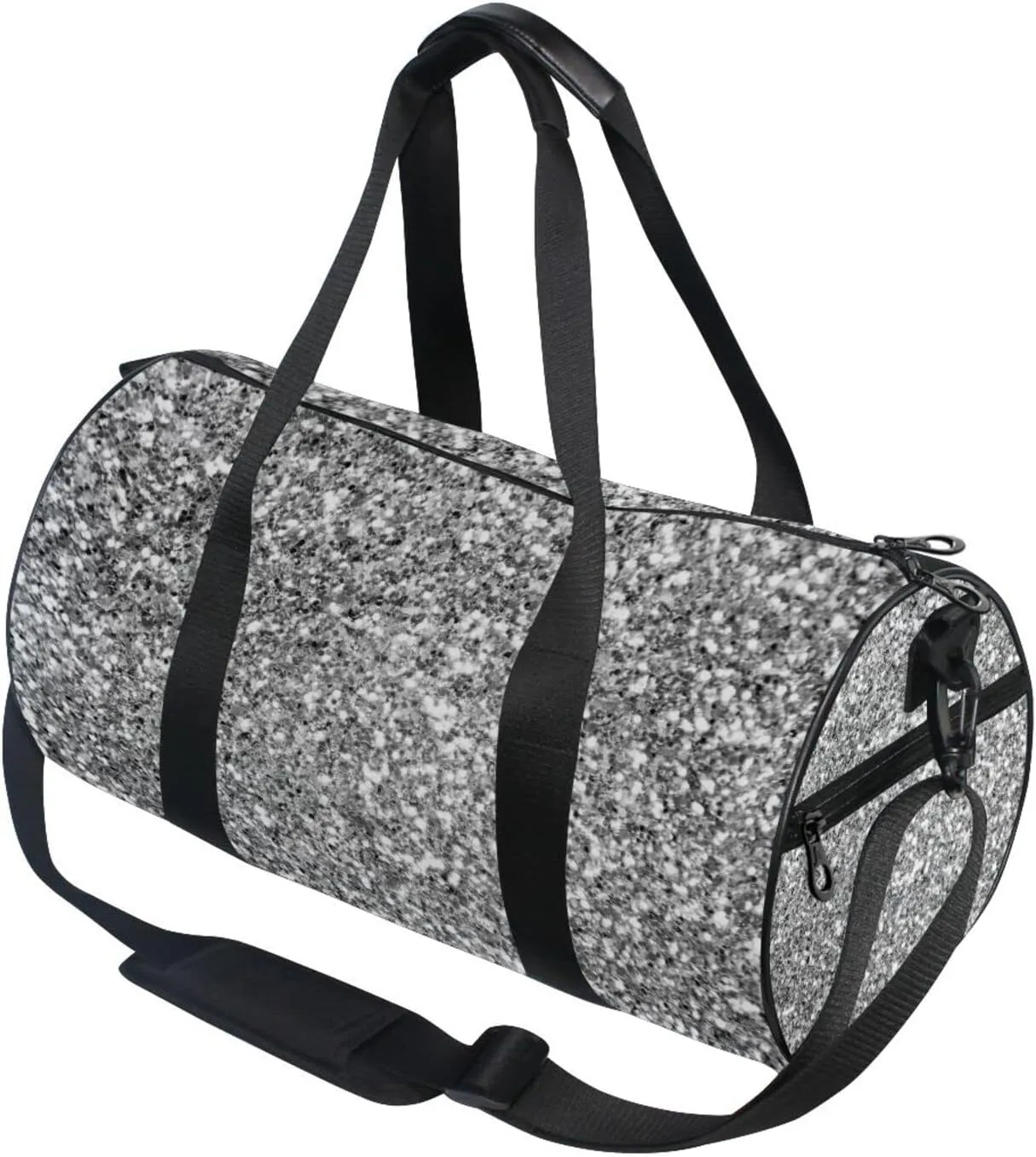 Silver White Shiny Glittering Background Yellow Holiday Tinsel Duffel Bag, Foldable Canvas Travel Tote for Gym Sports with Inner Pockets, Durable Lightweight Fitness Bag for Overnight Workout