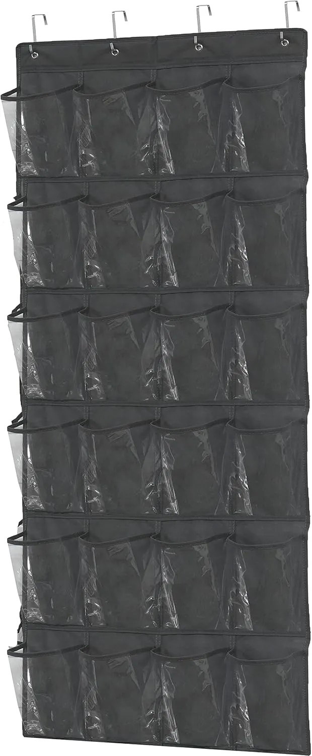 Simple Houseware 24 Pockets Large Clear Pockets Over The Door Hanging Shoe Organizer, Dark Gray (56" x 22.5")