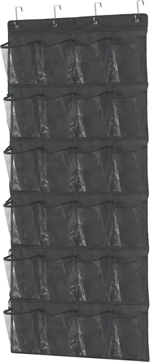 Simple Houseware 24 Pockets Large Clear Pockets Over The Door Hanging Shoe Organizer, Dark Gray (56" x 22.5")