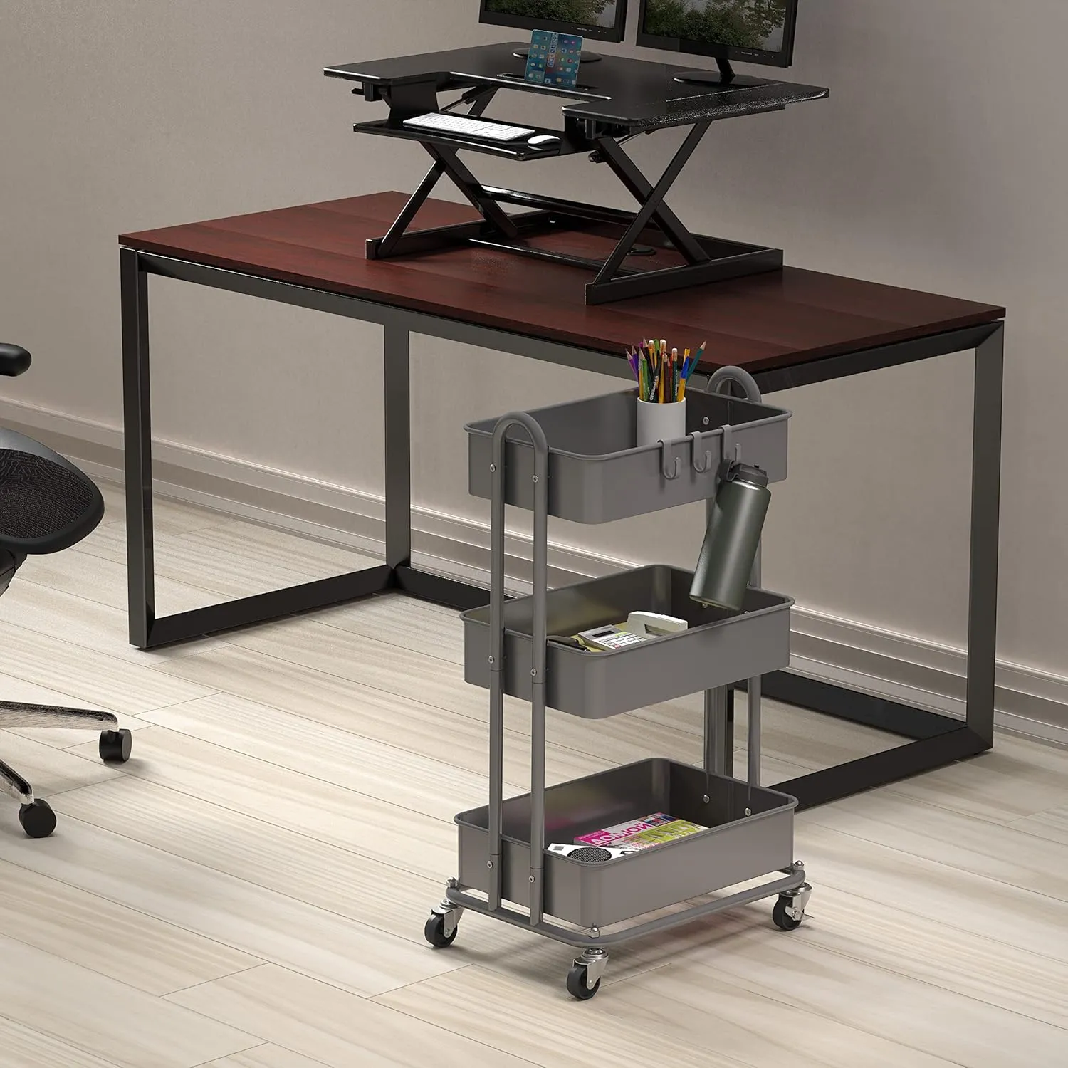 Simple Houseware 3-Tier Heavy Duty Metal Utility Rolling Cart, Silver