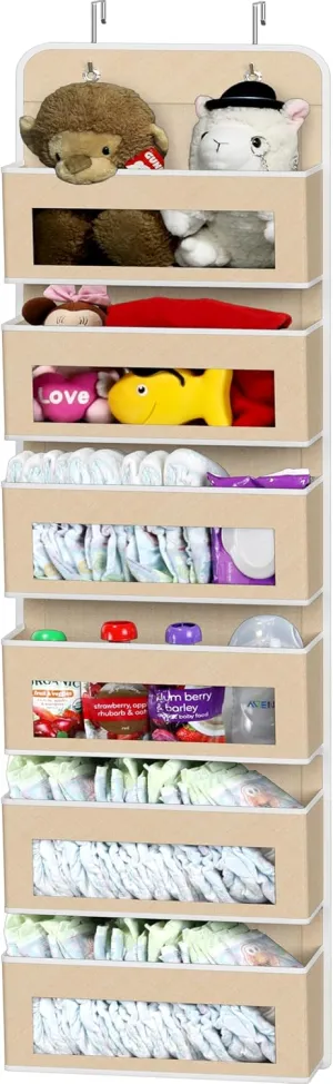 Simple Houseware 6 Clear Window Over Closet Door Pocket Storage Hanging Organizer, Beige