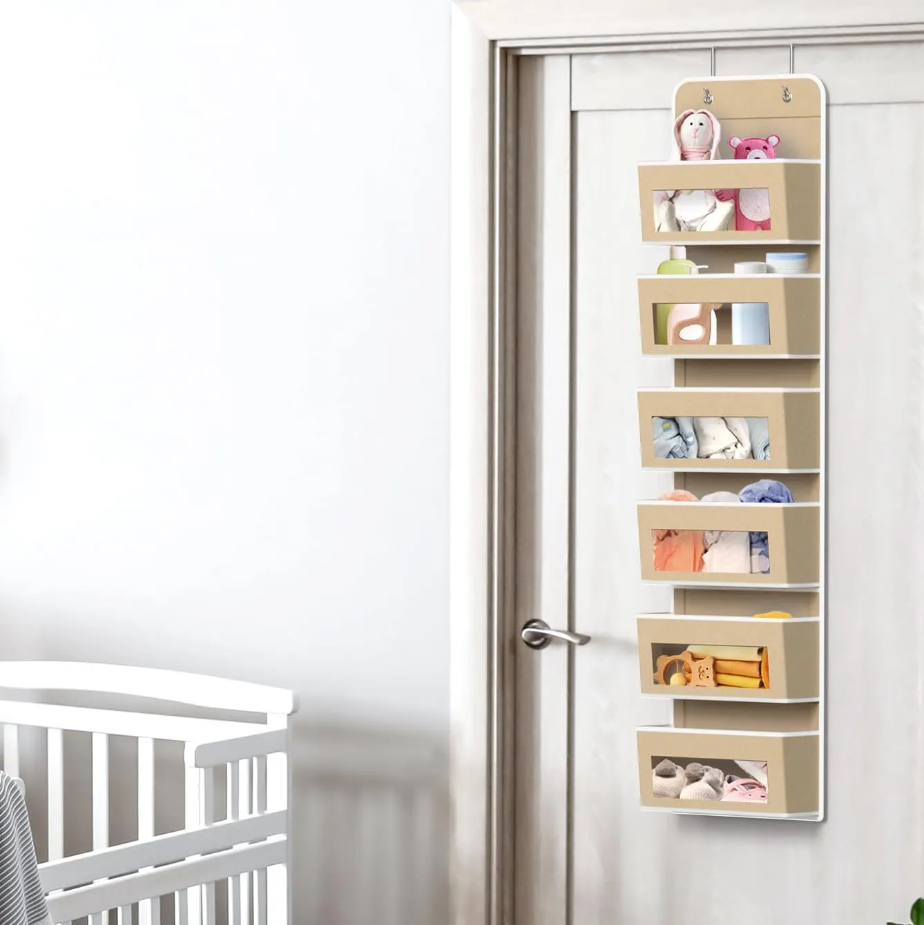 Simple Houseware 6 Clear Window Over Closet Door Pocket Storage Hanging Organizer, Beige