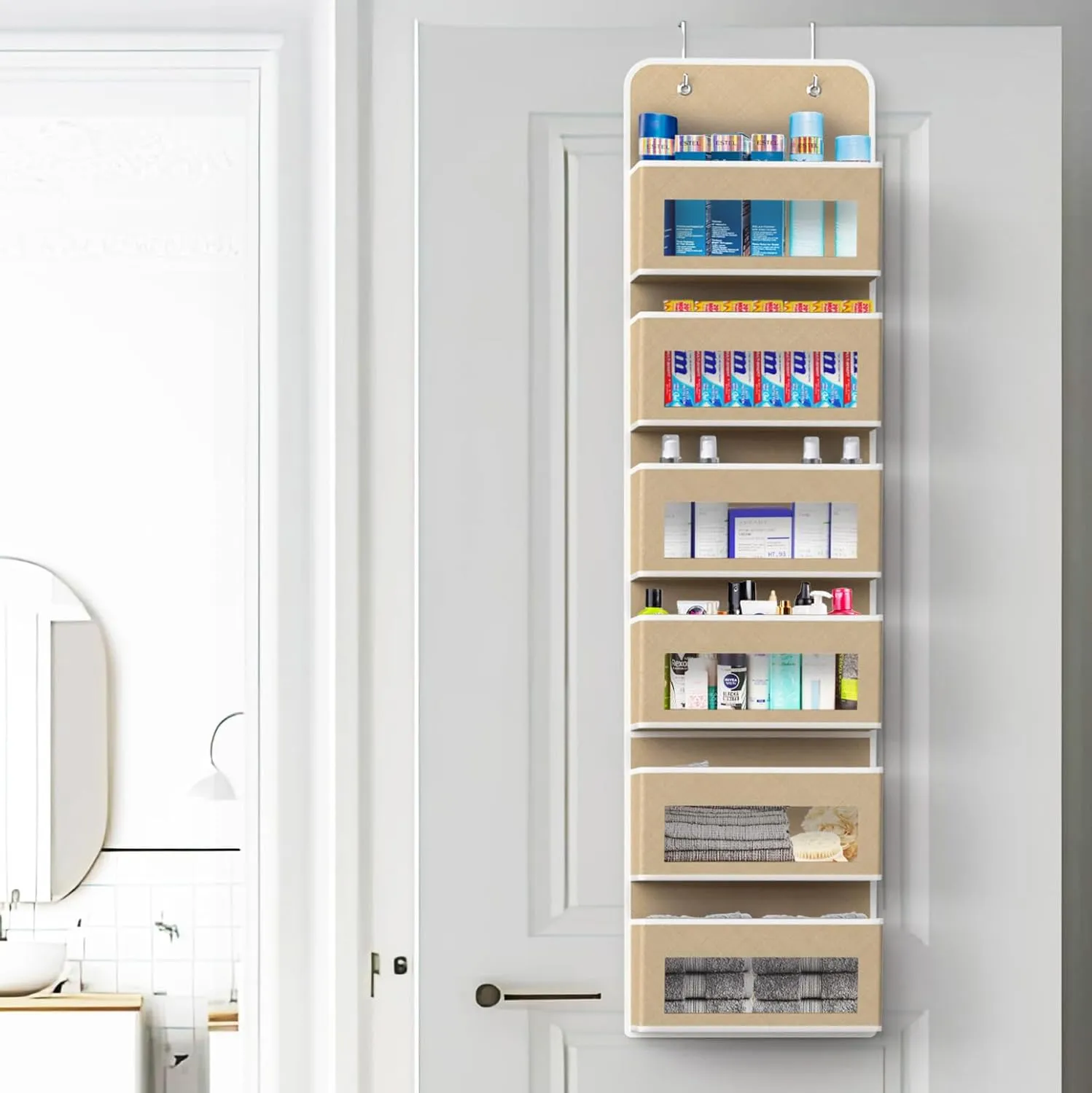 Simple Houseware 6 Clear Window Over Closet Door Pocket Storage Hanging Organizer, Beige