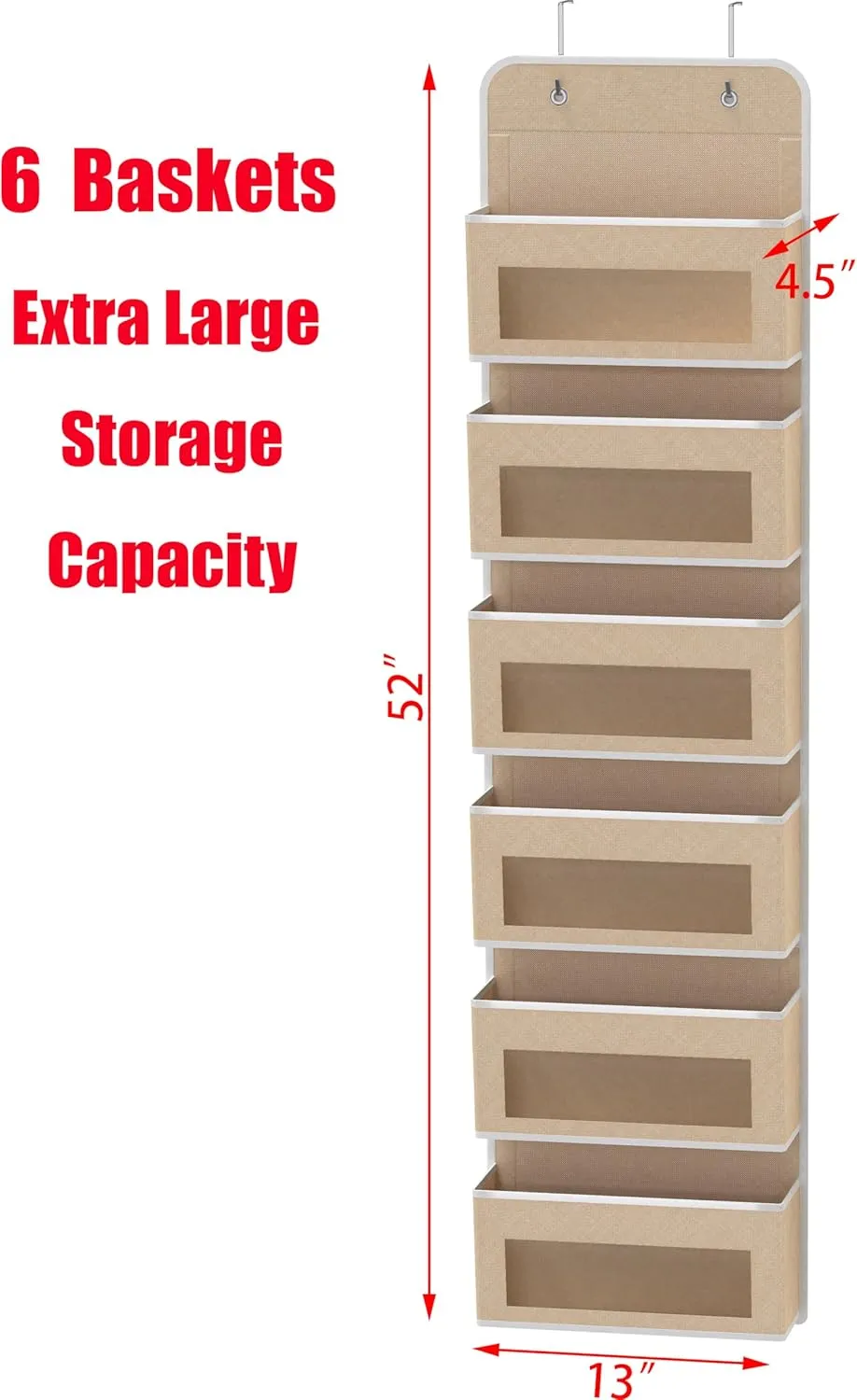 Simple Houseware 6 Clear Window Over Closet Door Pocket Storage Hanging Organizer, Beige