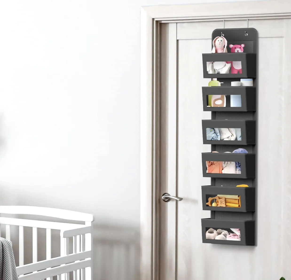 Simple Houseware 6 Clear Window Over Closet Door Pocket Storage Hanging Organizer, Dark Gray