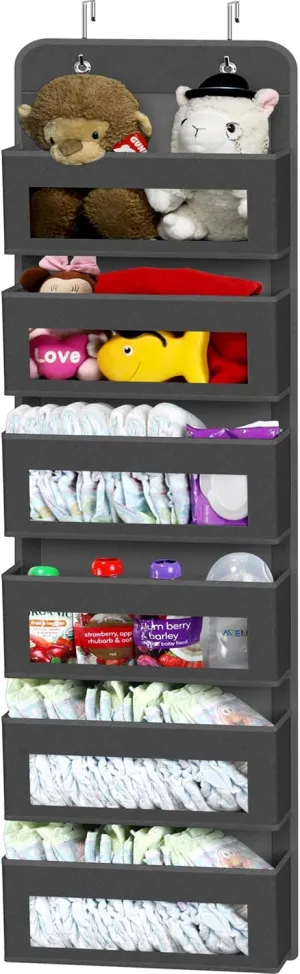 Simple Houseware 6 Clear Window Over Closet Door Pocket Storage Hanging Organizer, Dark Gray