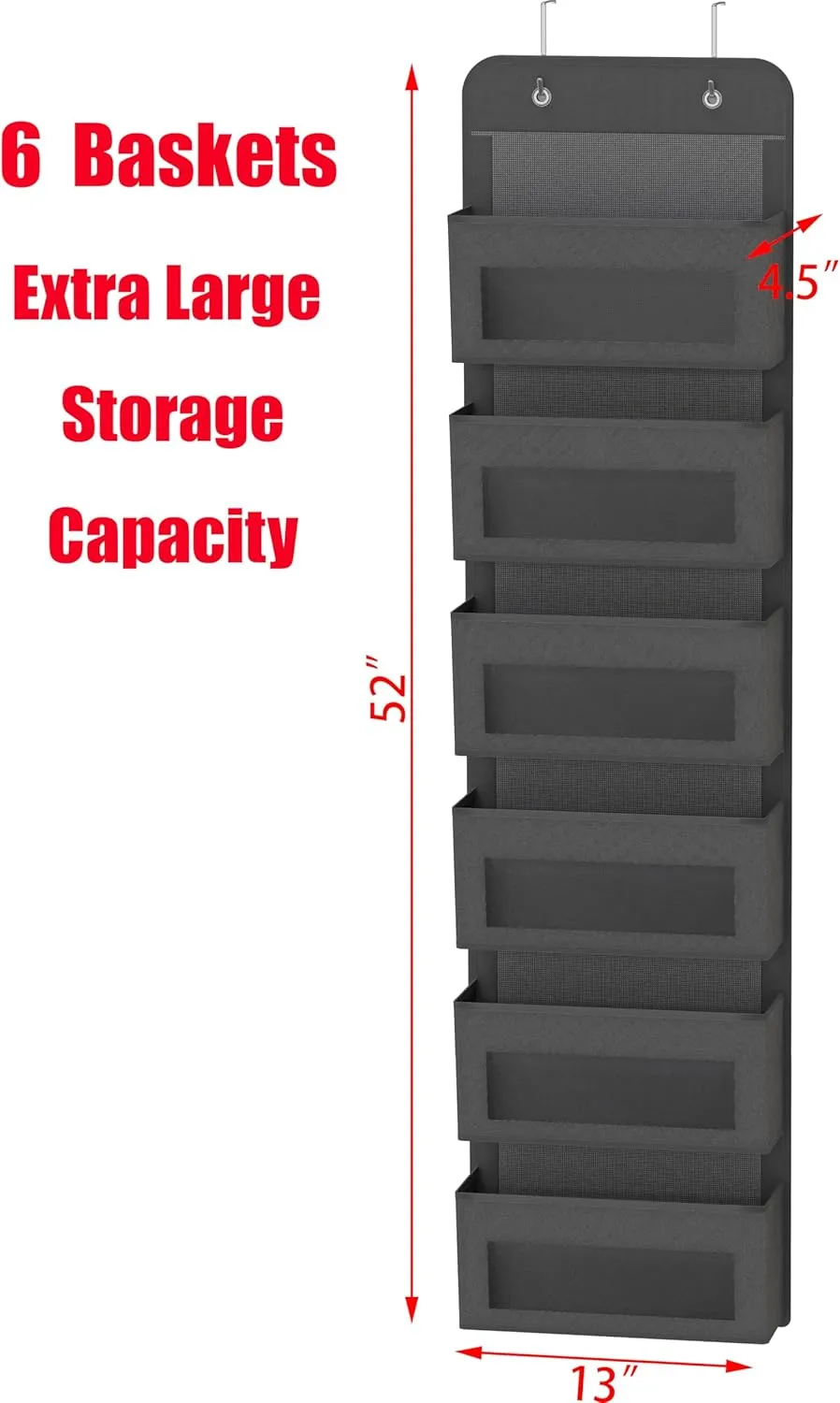Simple Houseware 6 Clear Window Over Closet Door Pocket Storage Hanging Organizer, Dark Gray