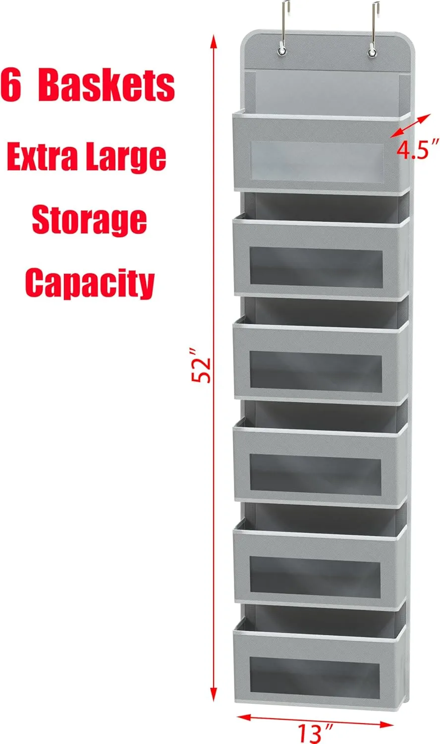 Simple Houseware 6 Clear Window Over Closet Door Pocket Storage Hanging Organizer, Gray