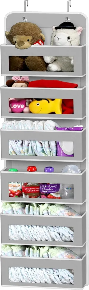 Simple Houseware 6 Clear Window Over Closet Door Pocket Storage Hanging Organizer, Gray