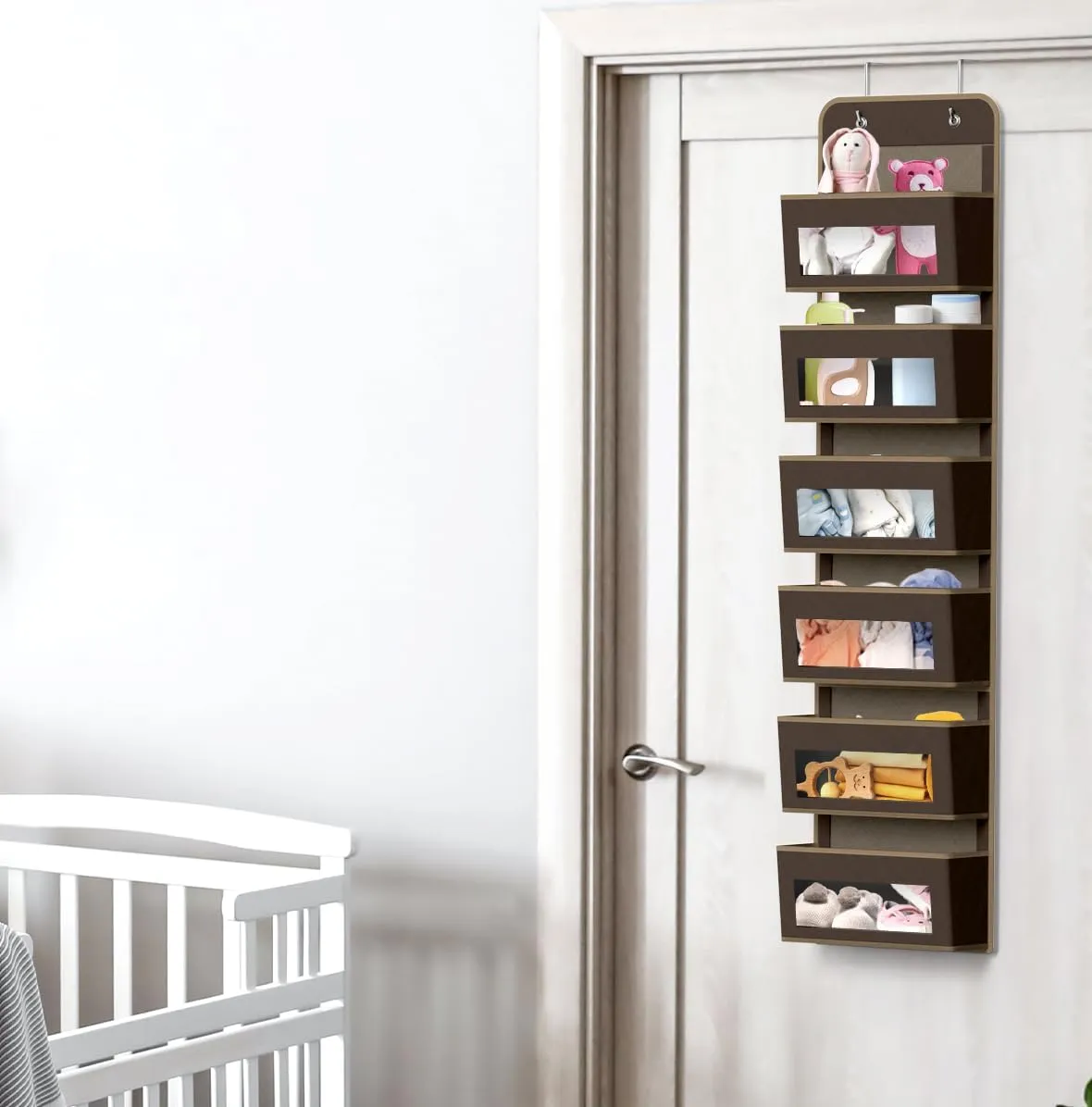 Simple Houseware Over Door 6 Clear Window Pocket Storage Organizer, Brown