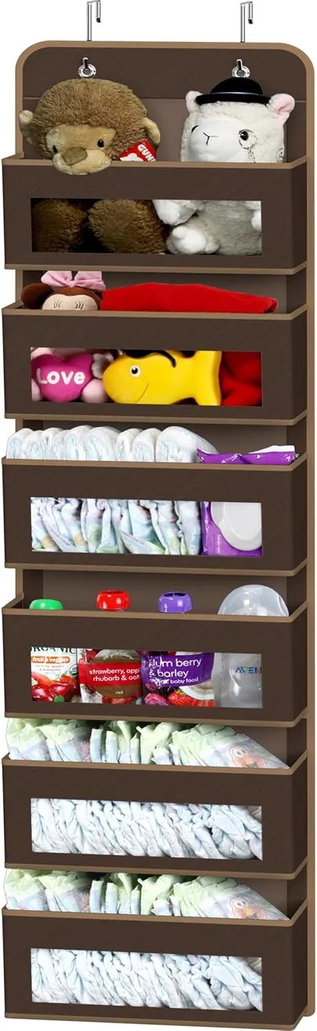 Simple Houseware Over Door 6 Clear Window Pocket Storage Organizer, Brown