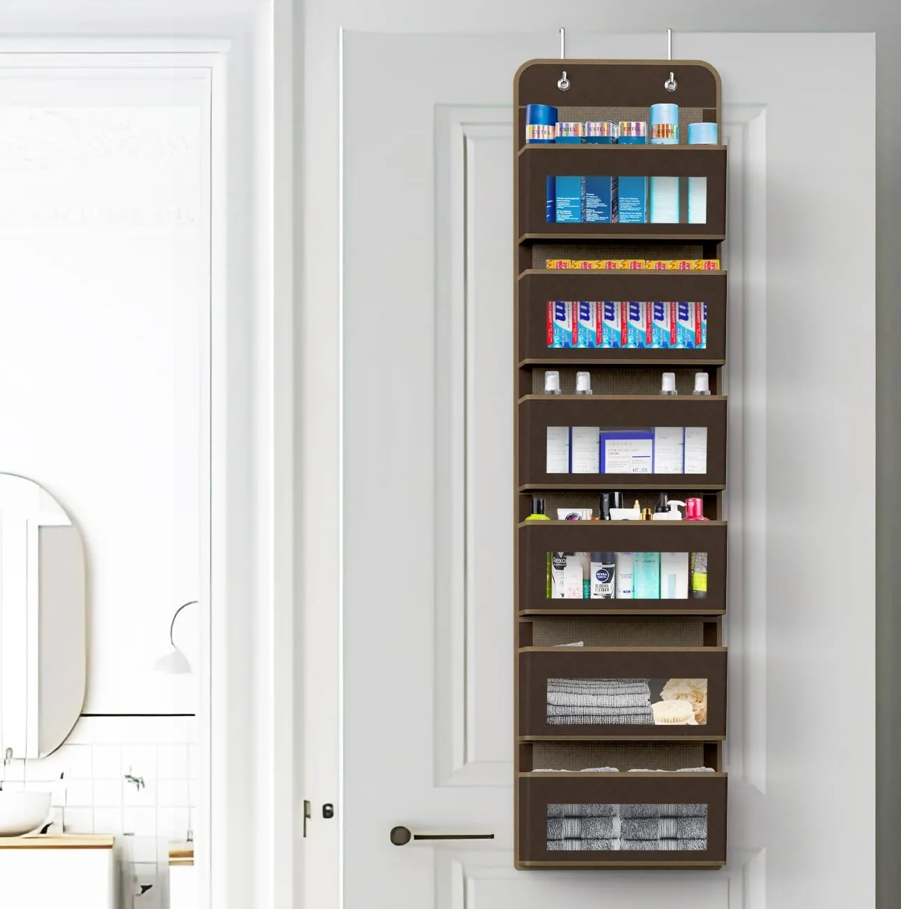 Simple Houseware Over Door 6 Clear Window Pocket Storage Organizer, Brown