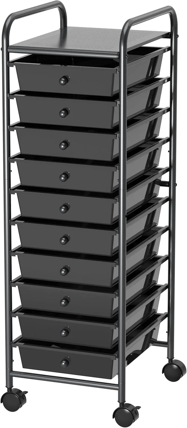 Simple Houseware Utility Cart with 10 Drawers Rolling Storage Art Craft Organizer, Black
