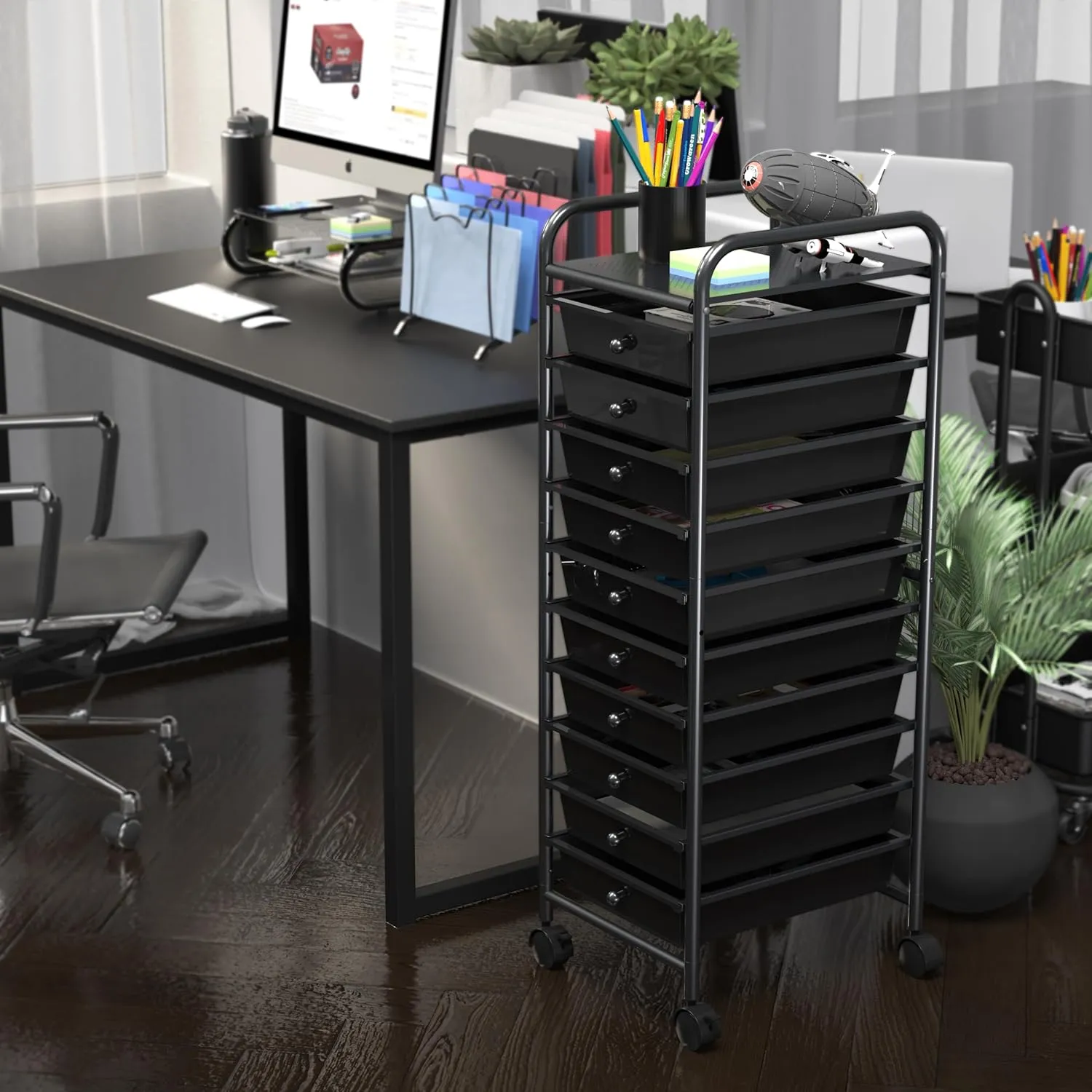 Simple Houseware Utility Cart with 10 Drawers Rolling Storage Art Craft Organizer, Black