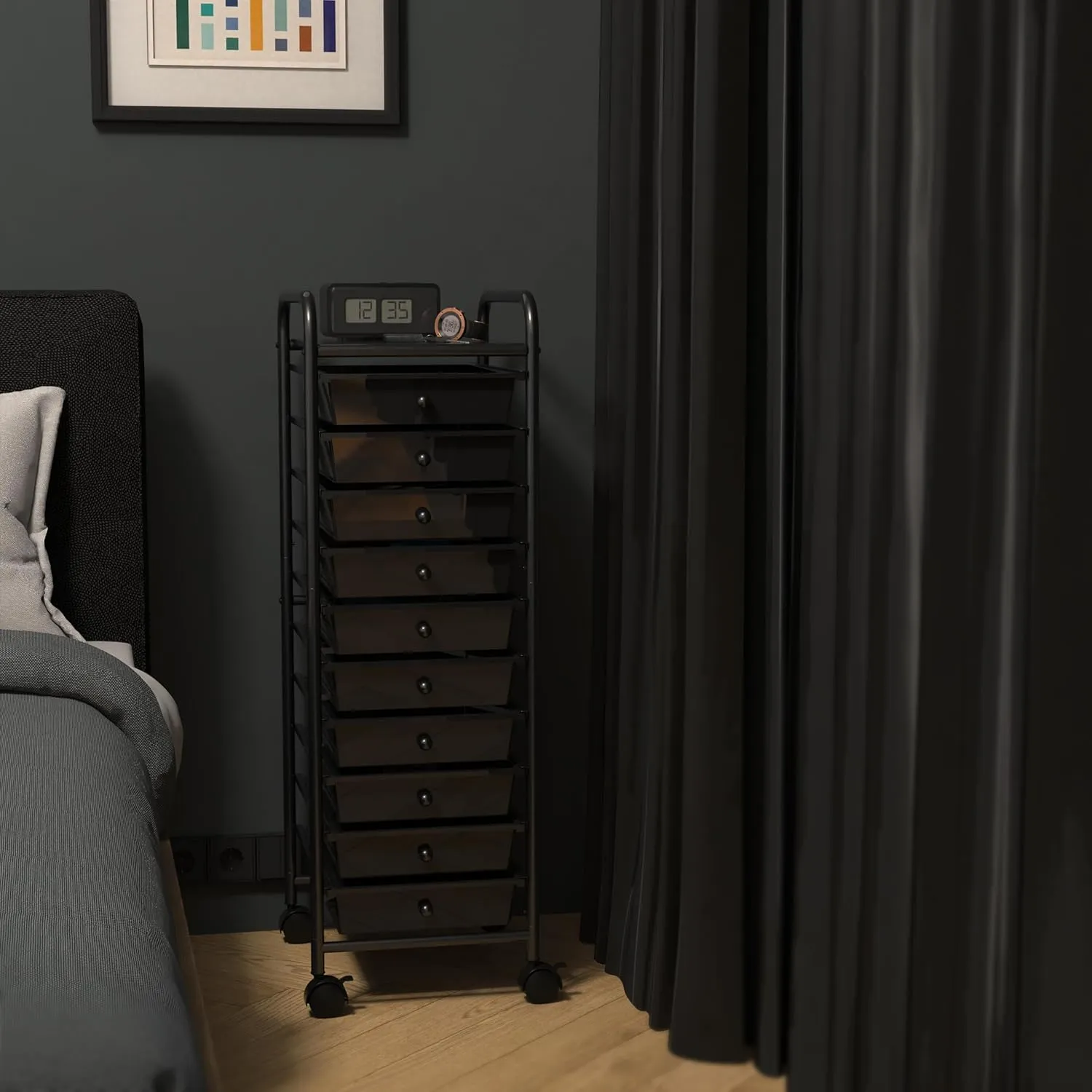 Simple Houseware Utility Cart with 10 Drawers Rolling Storage Art Craft Organizer, Black