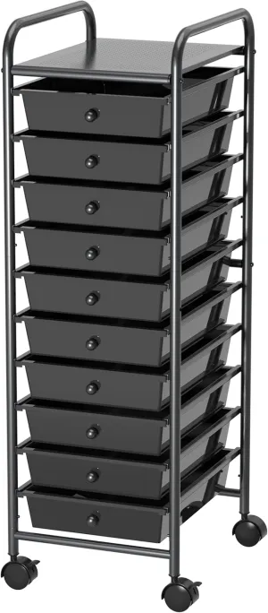 Simple Houseware Utility Cart with 10 Drawers Rolling Storage Art Craft Organizer, Black