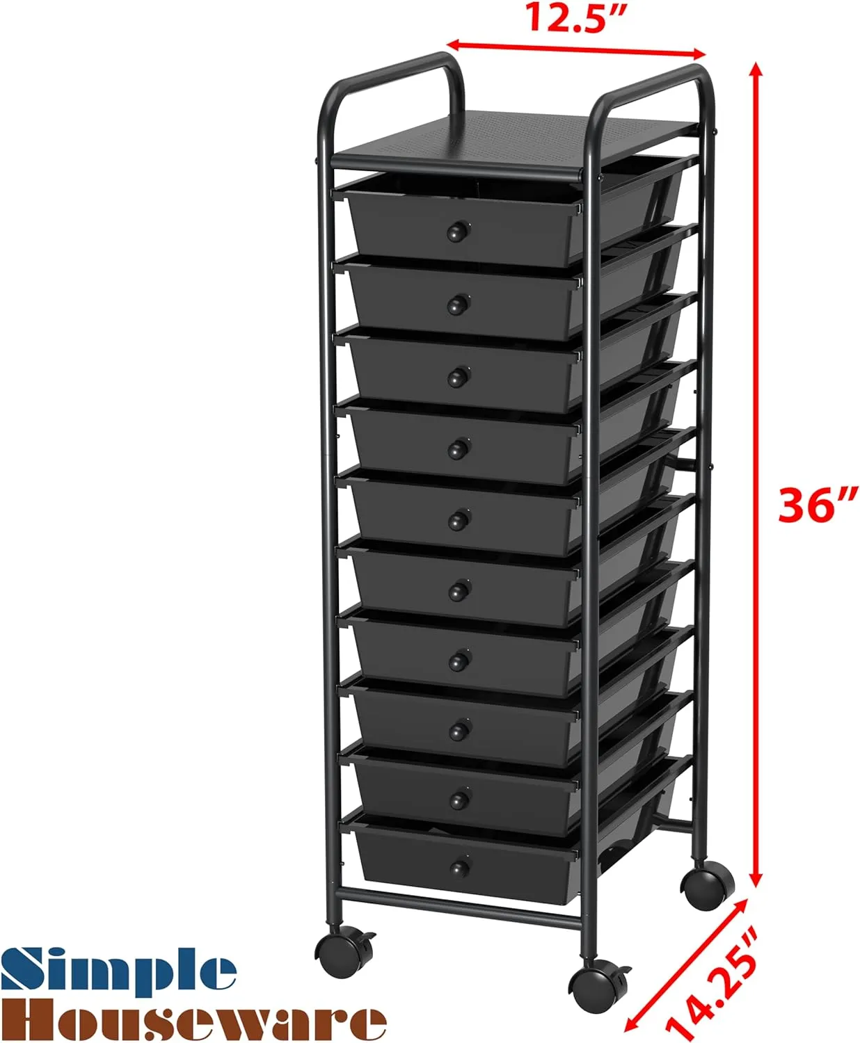 Simple Houseware Utility Cart with 10 Drawers Rolling Storage Art Craft Organizer, Black