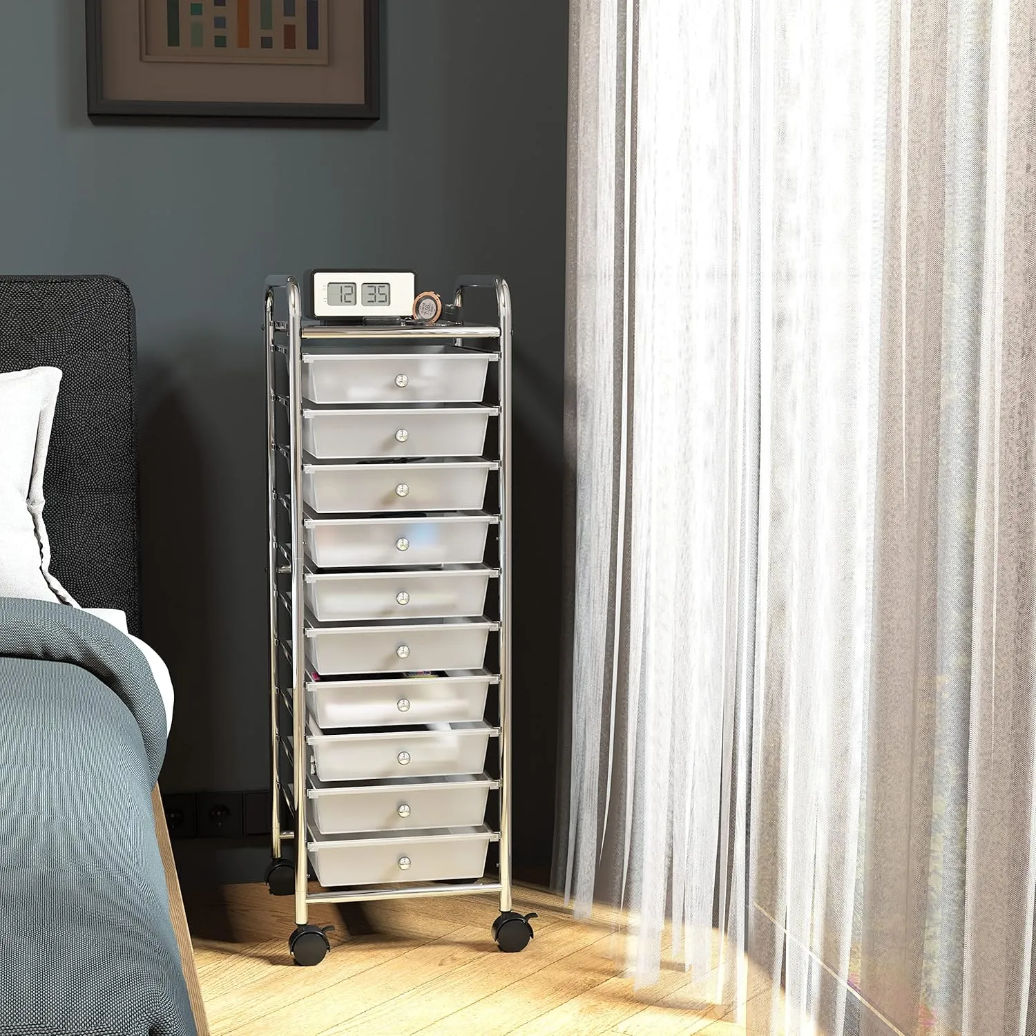 Simple Houseware Utility Cart with 10 Drawers Rolling Storage Art Craft Organizer, Chrome
