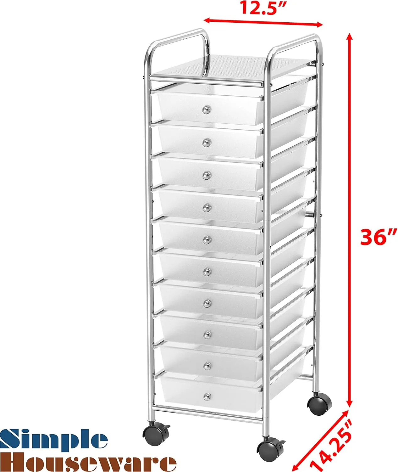 Simple Houseware Utility Cart with 10 Drawers Rolling Storage Art Craft Organizer, Chrome